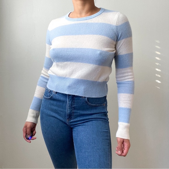 Intermix 100% Cashmere Cropped Striped Sweater - Picture 3 of 11